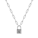 Engraved Initial Lock Pendant Necklace