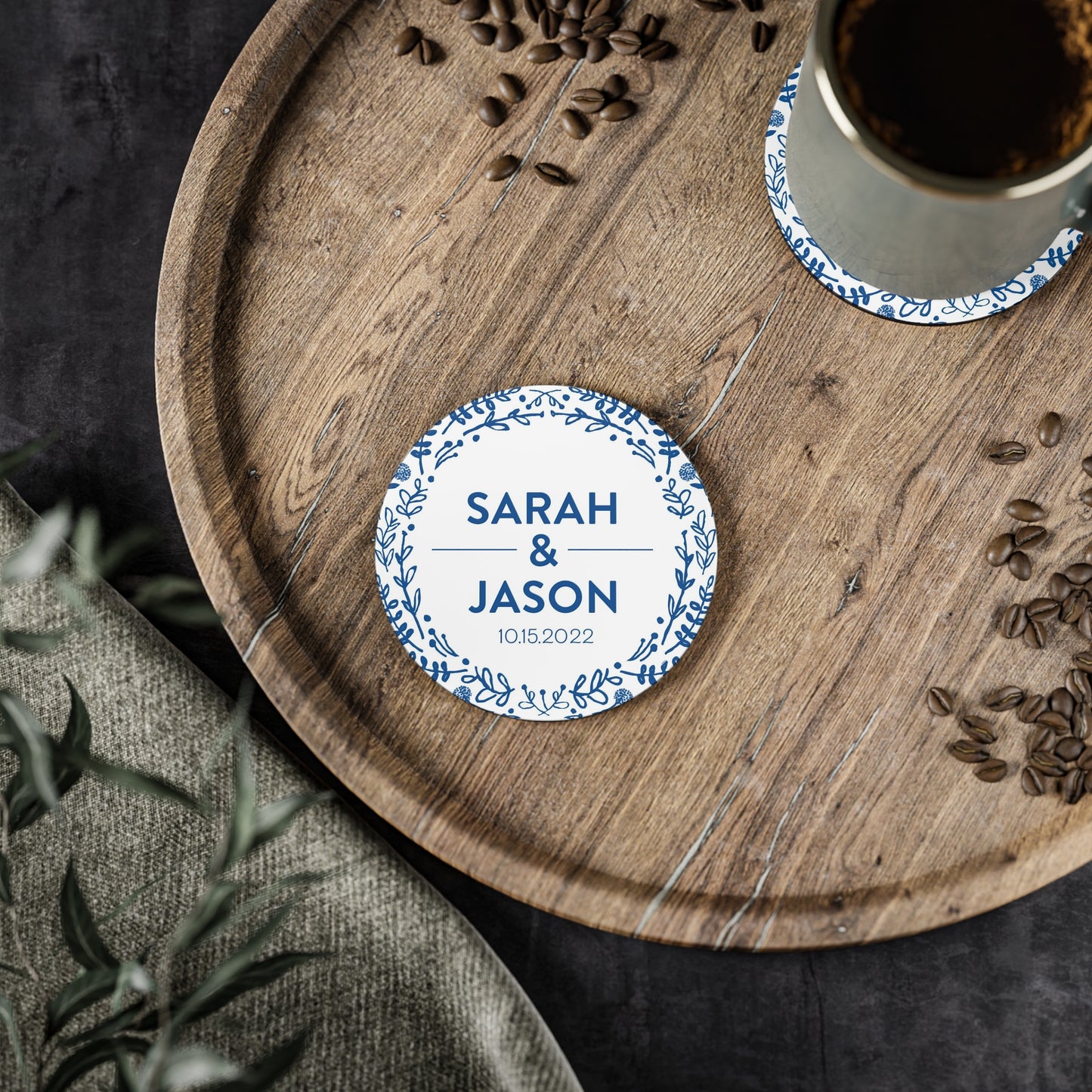daily monogram - round custom coaster
