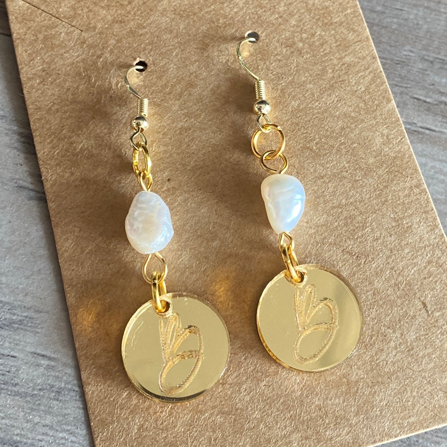 Engraved Initial Earrings with Pearl