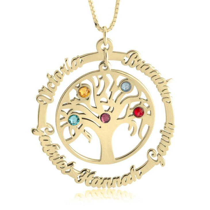 Family Tree Name Birthstone Necklace - Main Image