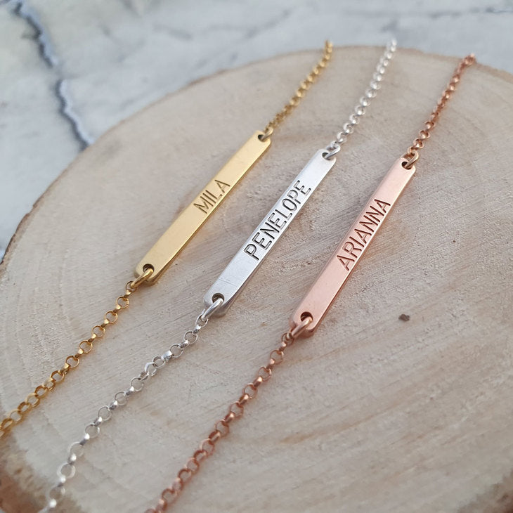 Engraved Skinny Bar Bracelet - Daily Monogram