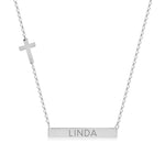 Engraved Bar Necklace with Cross