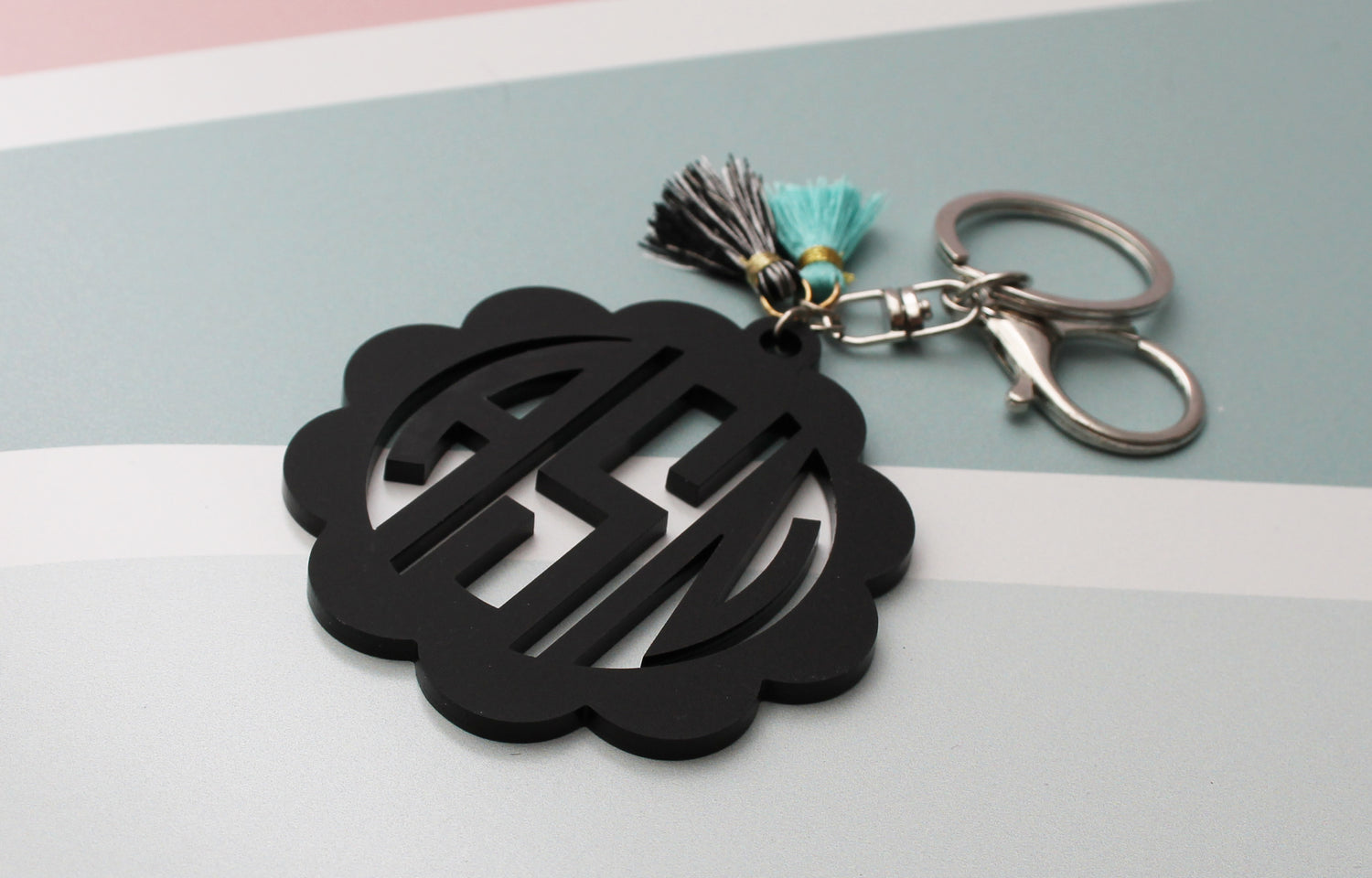 Scalloped Circle Monogram Acrylic Keychain or Bag Charm