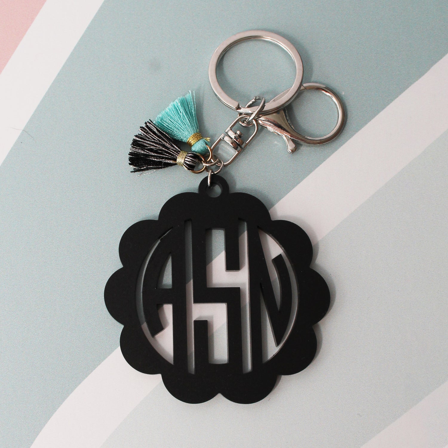 Scalloped Circle Monogram Acrylic Keychain or Bag Charm