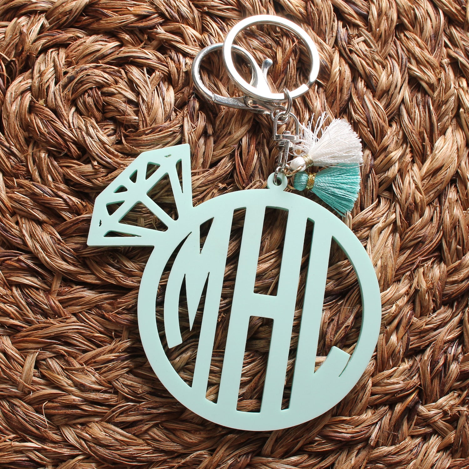 Monogram Engagement Ring Acrylic Keychain or Bag Charm