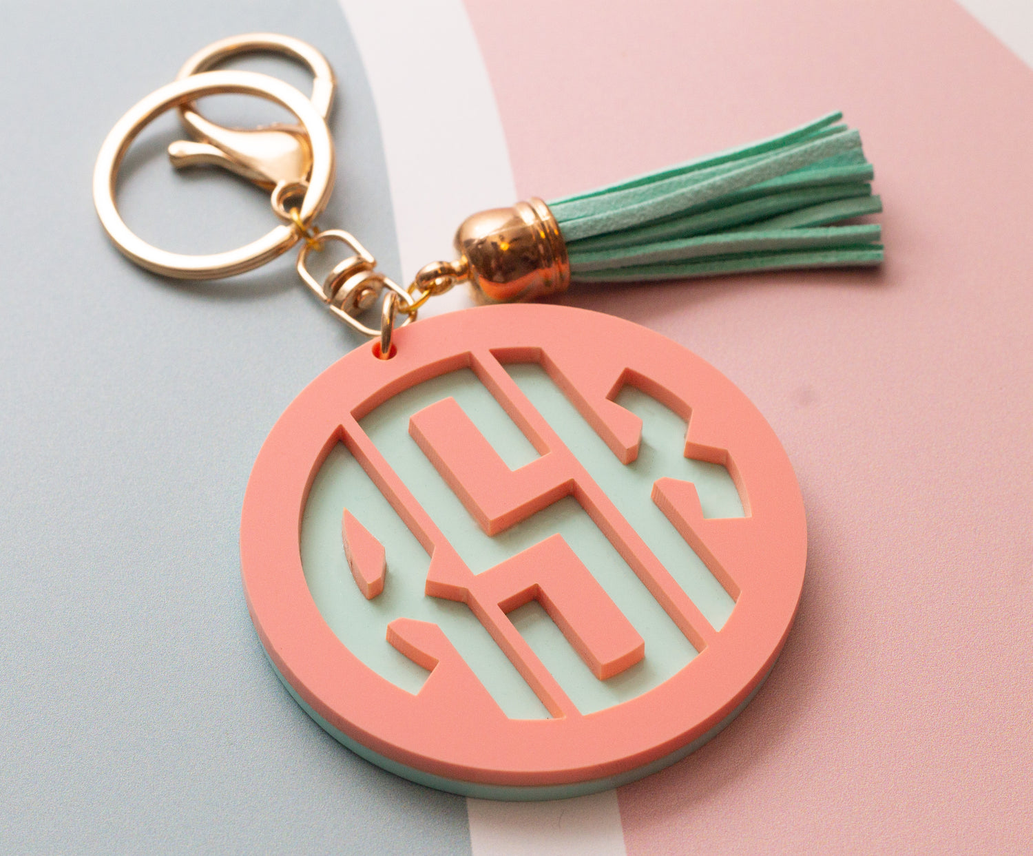 Double-Layered Acrylic Circle Monogram Keychain or Bag Charm