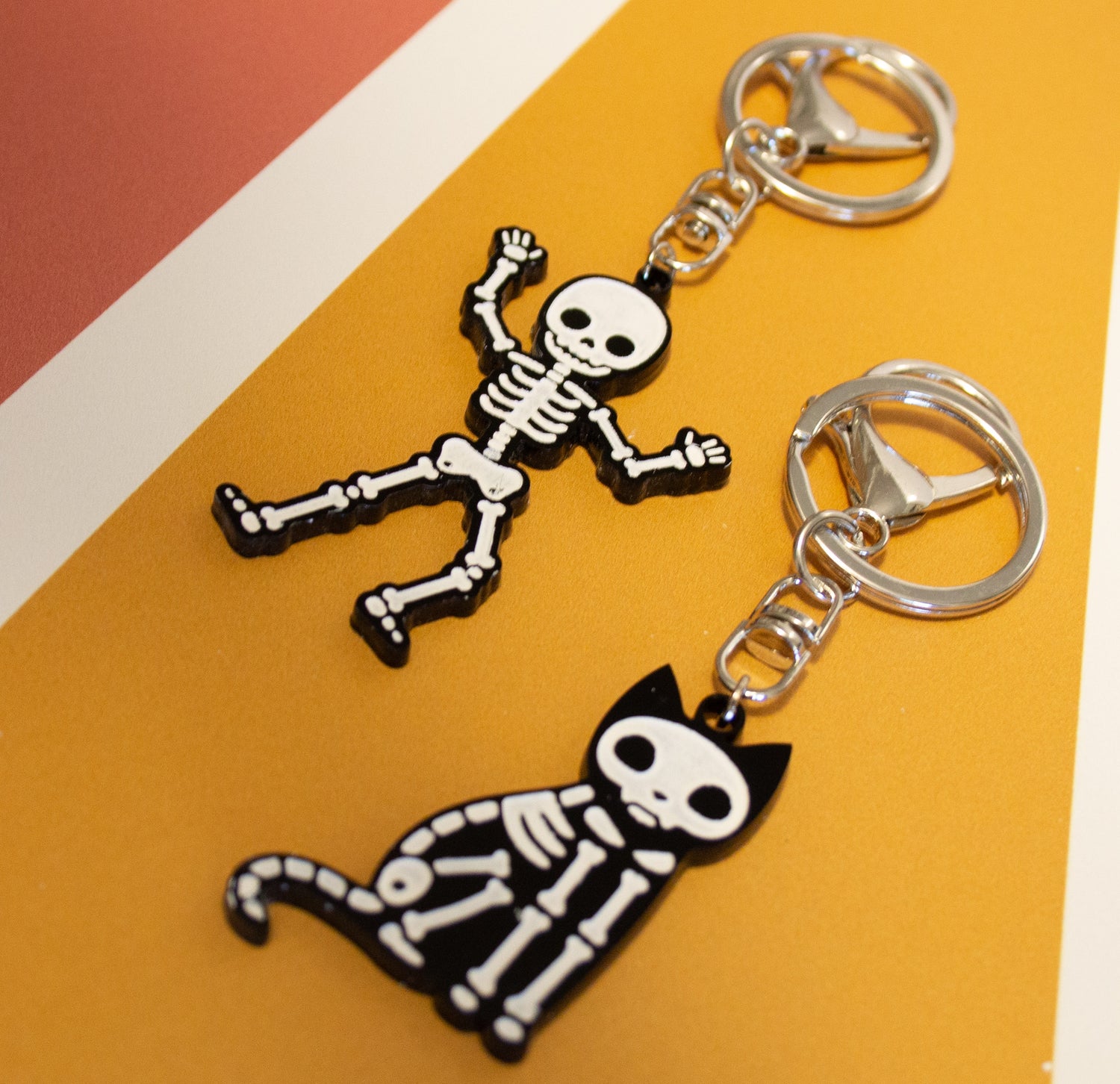 Cute Skeleton Acrylic Keychain - Skeleton Cat Keychain - Skeleton Keychain - Cute Halloween Accessory