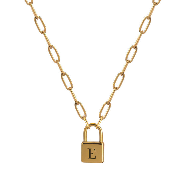 Engraved Initial Lock Pendant Necklace