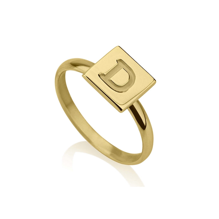 Square Engraved Initial Ring