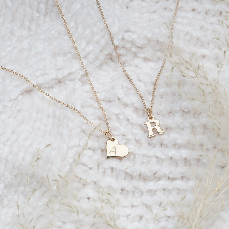 Engraved Heart Initial Pendant Necklace