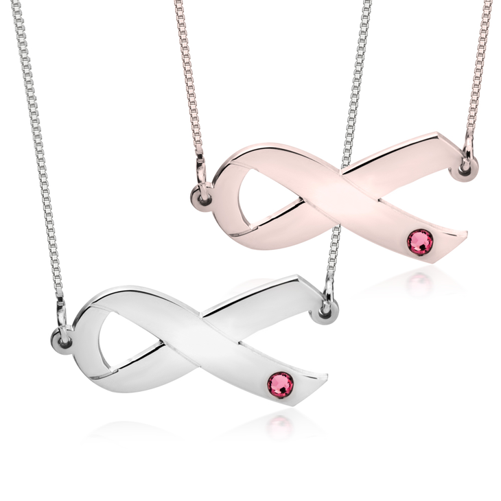 Gemstone & Breast Cancer Ribbon Necklace