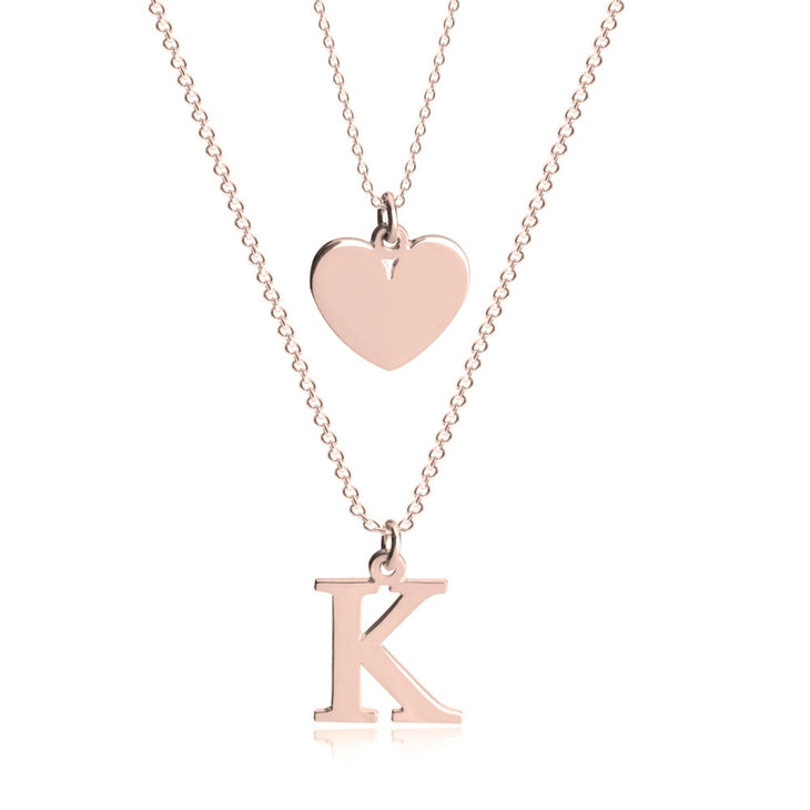 Layered Heart and Initial Pendant Necklace Set
