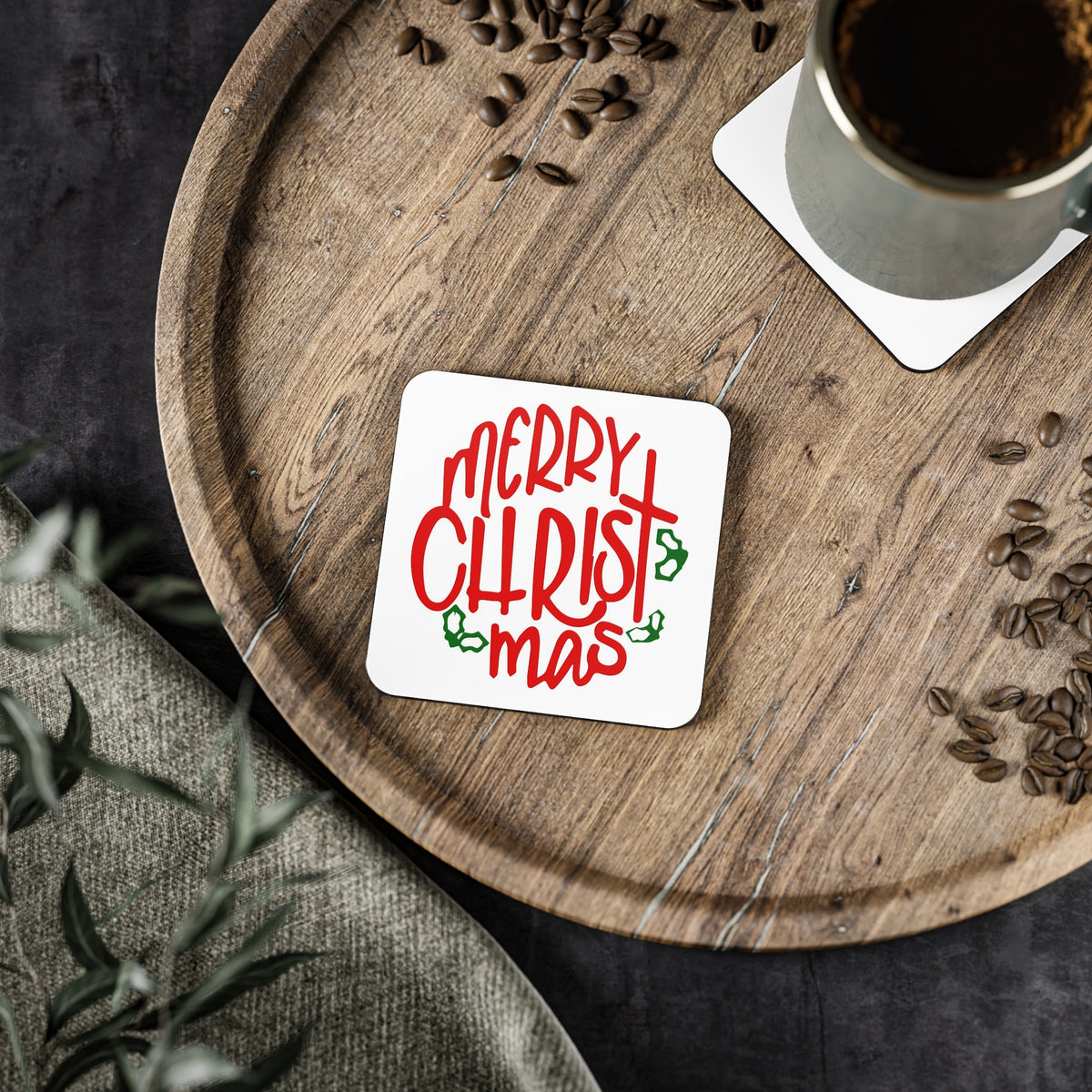 daily monogram - merry christmas coaster