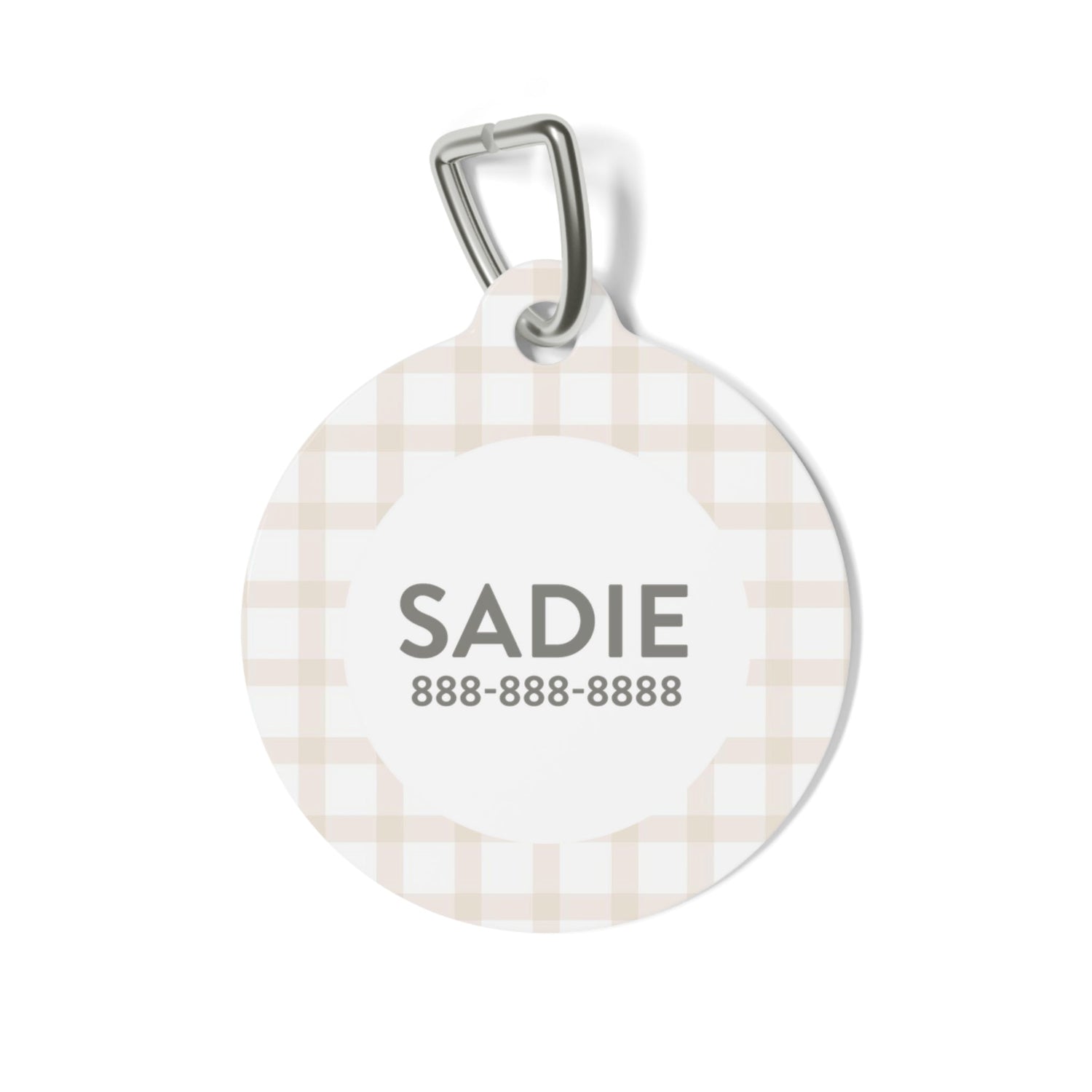 front of Personalized Pet Tag - Tan Plaid
