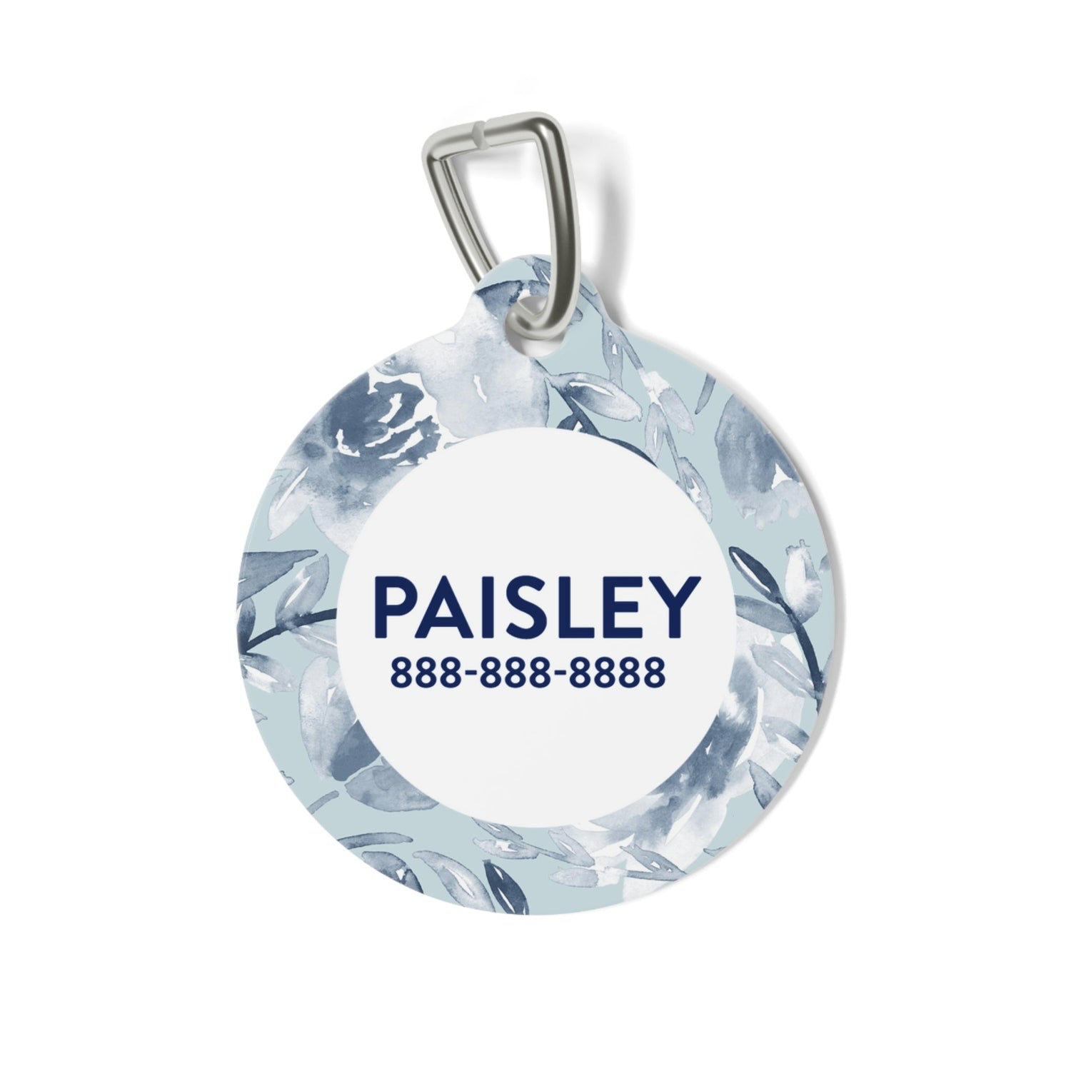 Personalized Pet Tag - Blue Watercolor Floral