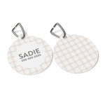 front and back of Personalized Pet Tag - Tan Plaid