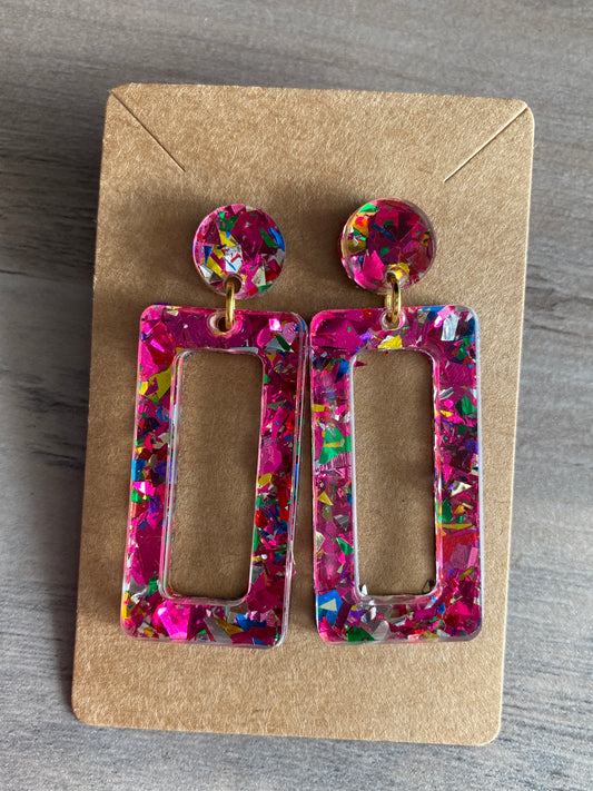 Open Rectangular Acrylic Earrings - Multiple Colors