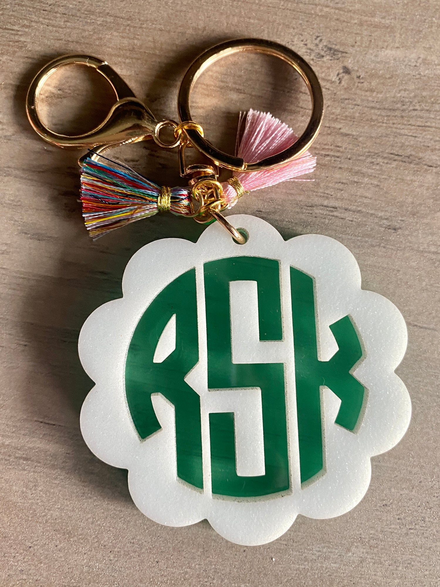 Double-Layer Scalloped Circle Monogram Acrylic Keychain or Bag Charm