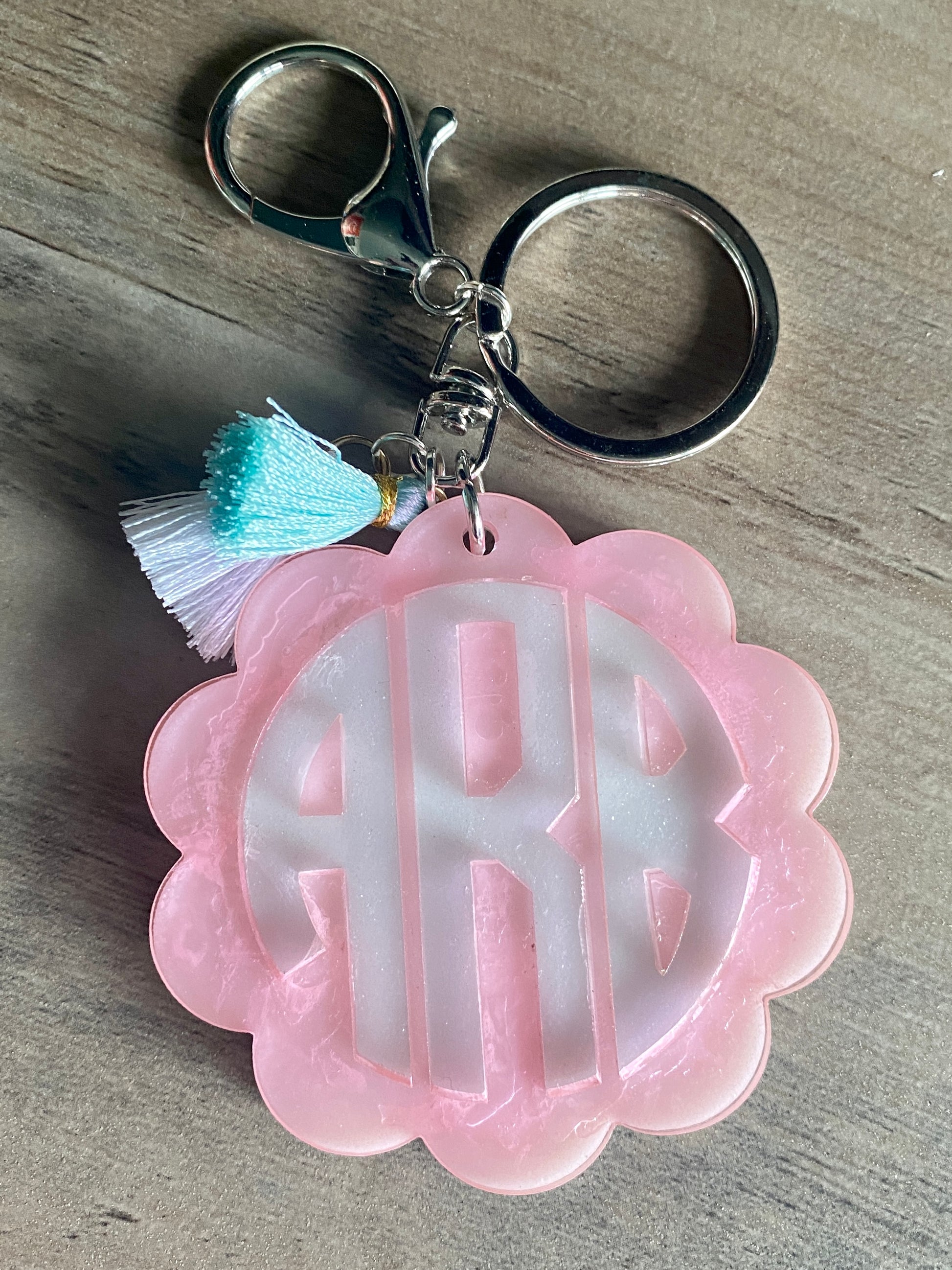 pink monogram keychain