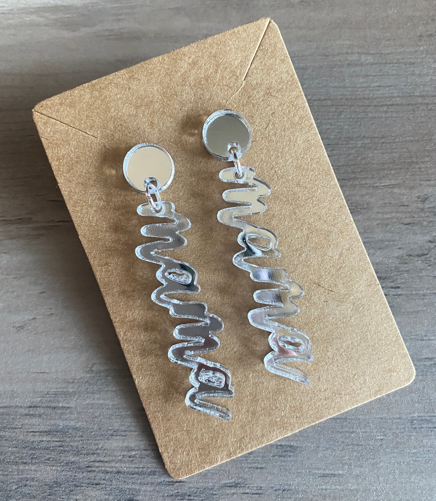 Mirrored Acrylic Script Mama Acrylic Earrings