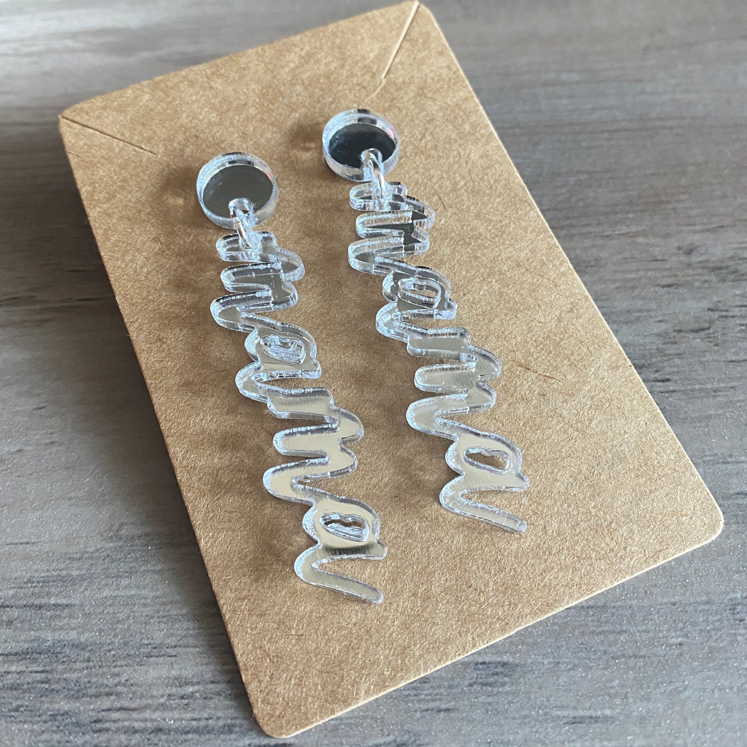 Mirrored Acrylic Script Mama Acrylic Earrings