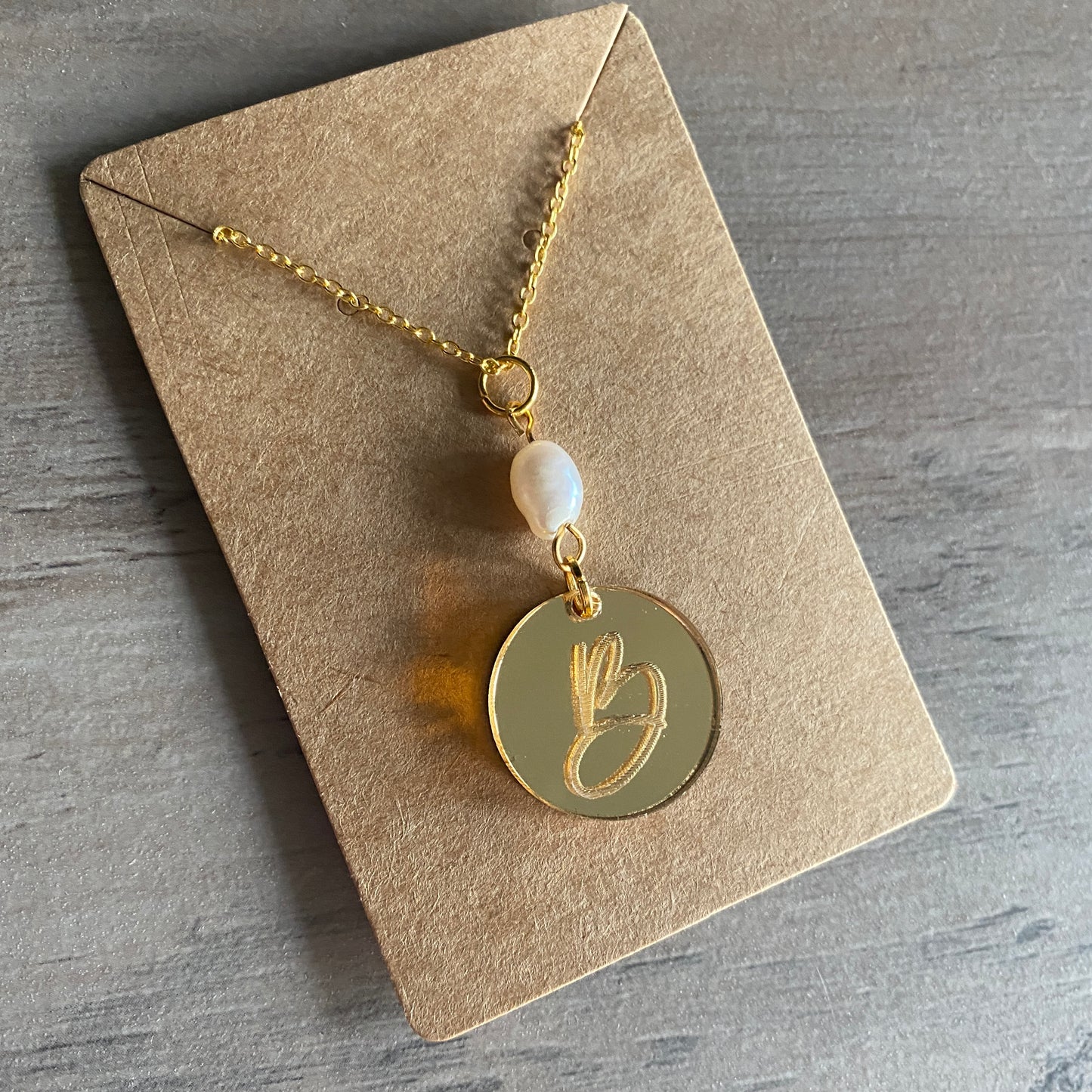 Engraved Initial Necklace with Pearl