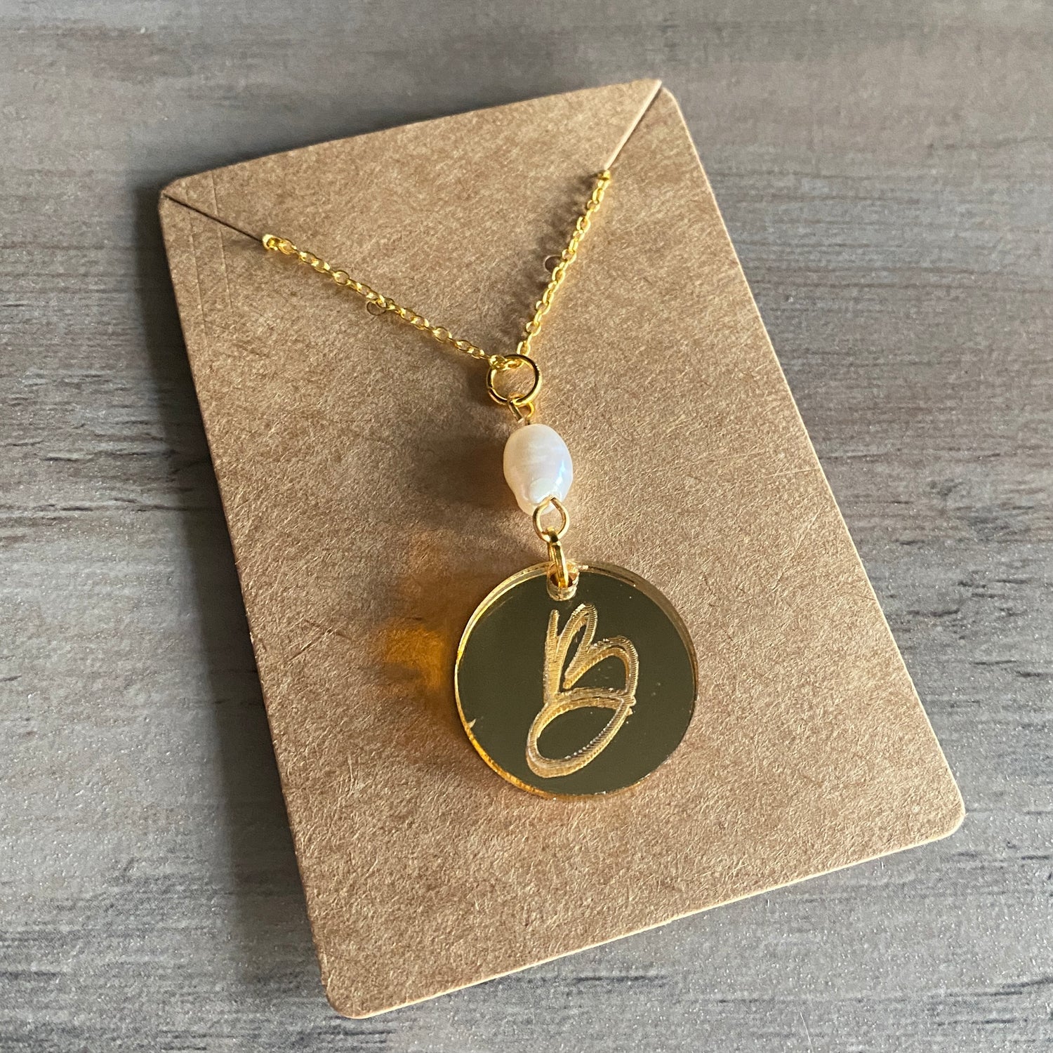 Engraved Initial Necklace with Pearl