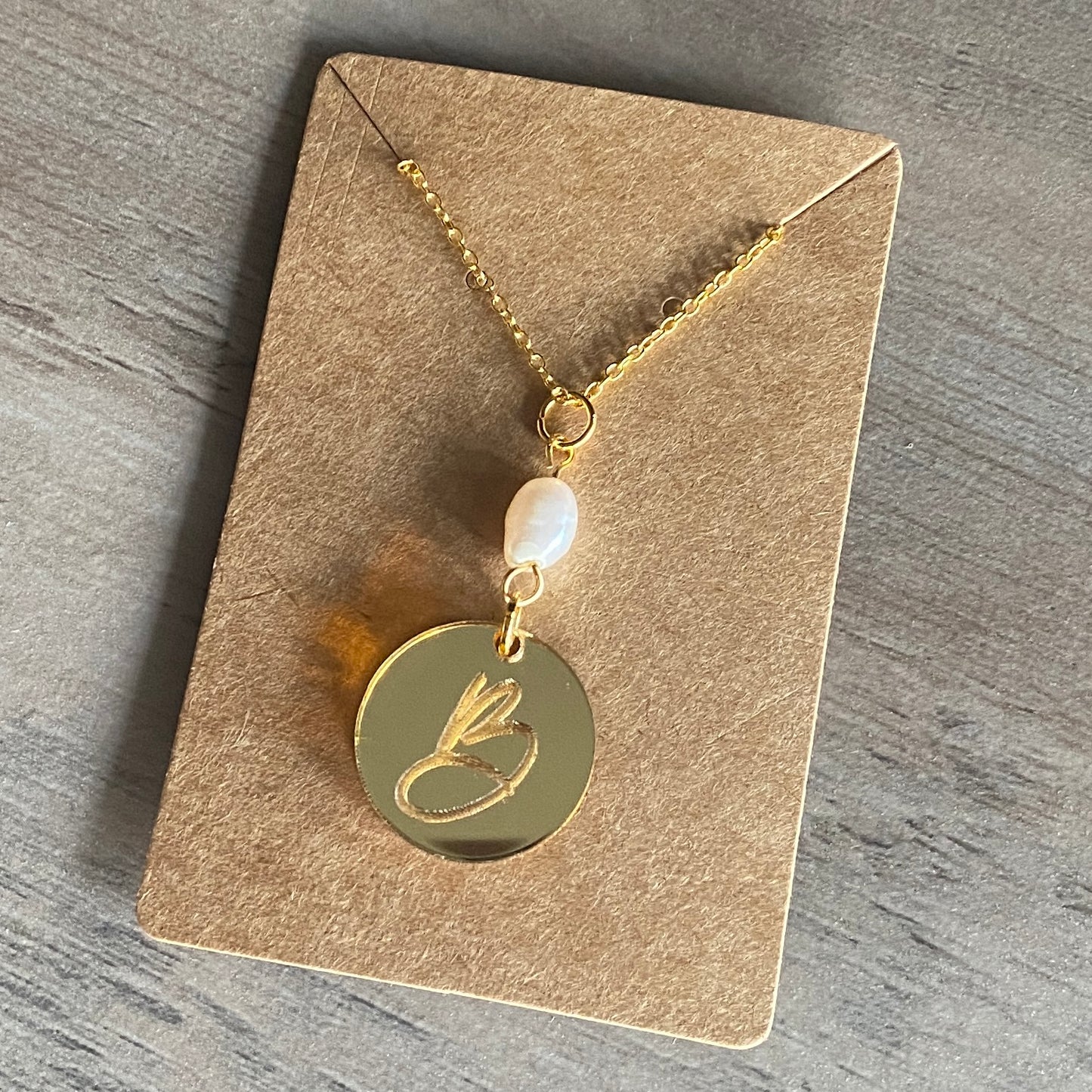 Engraved Initial Necklace with Pearl