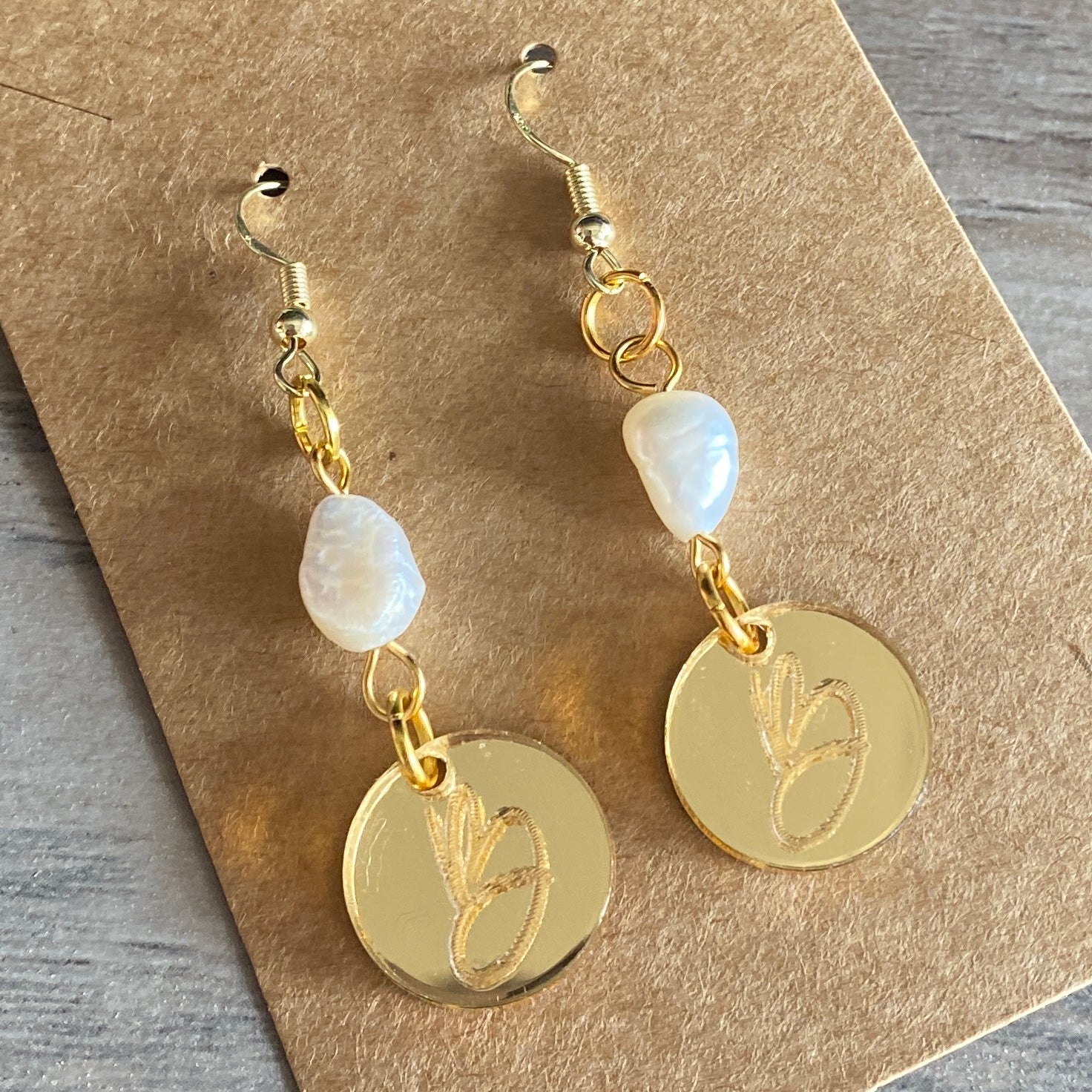 Engraved Initial Earrings with Pearl