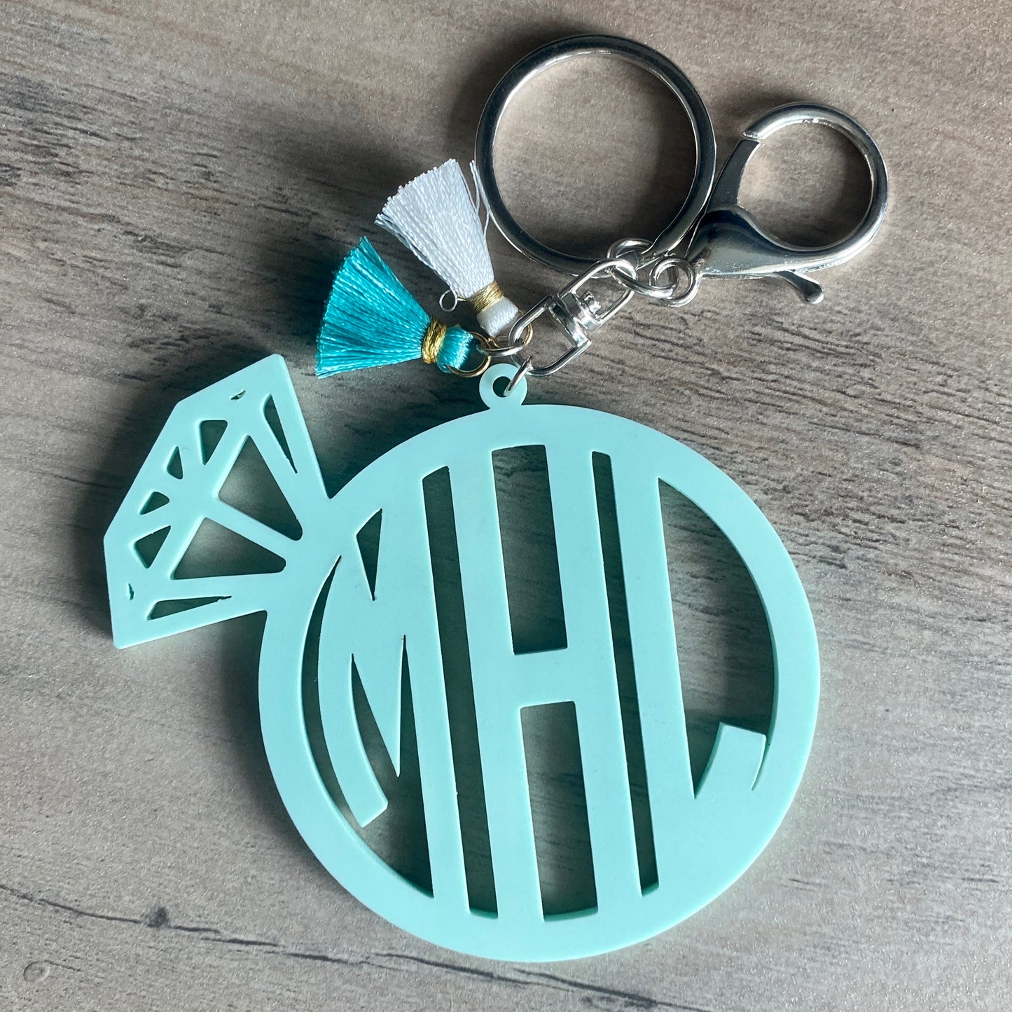 Monogram Engagement Ring Acrylic Keychain or Bag Charm