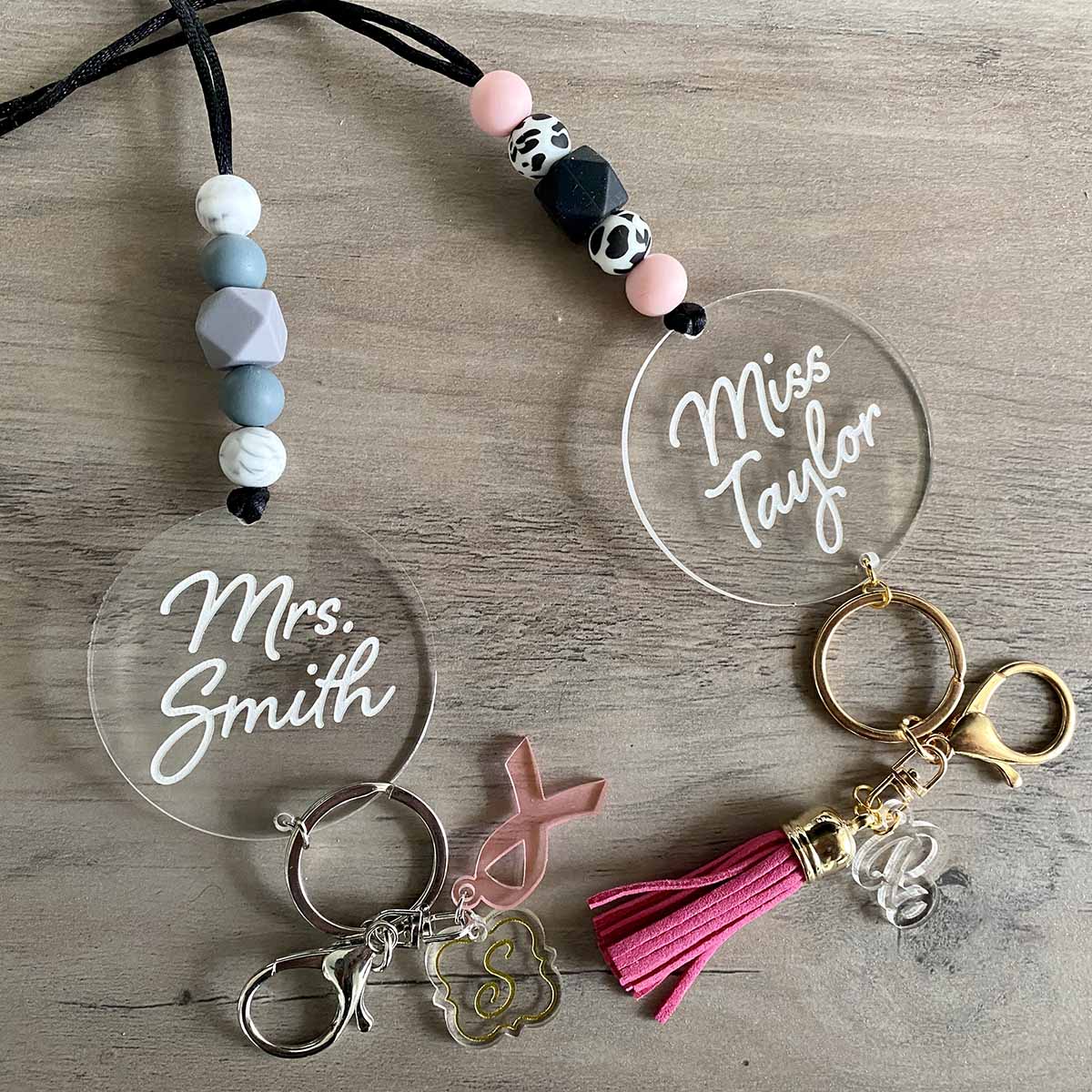 Personalized Pink Marble Monogram Keychain