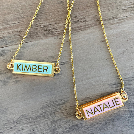 Colorful Engraved Bar Name Necklace