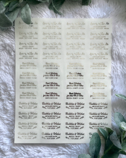 Foil Wedding Favor Bubble Labels - Rose Gold, Gold, Silver or Black - Daily Monogram