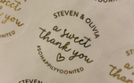 Round Foil Wedding Favor Thank You Stickers  - Rose Gold, Gold, Silver or Black - Daily Monogram