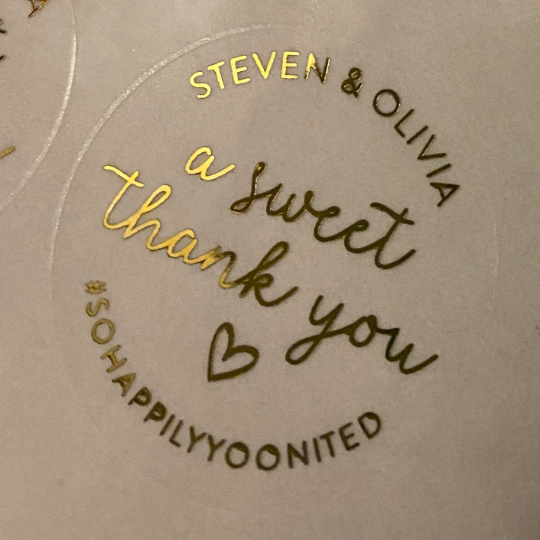 Round Foil Wedding Favor Thank You Stickers  - Rose Gold, Gold, Silver or Black - Daily Monogram
