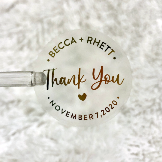 Round Foil Wedding Favor Thank You Stickers  - Rose Gold, Gold, Silver or Black - Daily Monogram