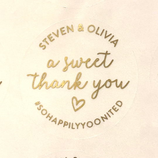 Round Foil Wedding Favor Thank You Stickers  - Rose Gold, Gold, Silver or Black - Daily Monogram