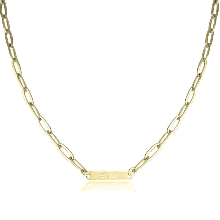 Paperclip Chain Necklace with Engraved Nameplate - Daily Monogram