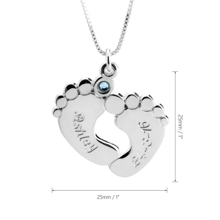 Baby Feet Engraved Birthstone Necklace