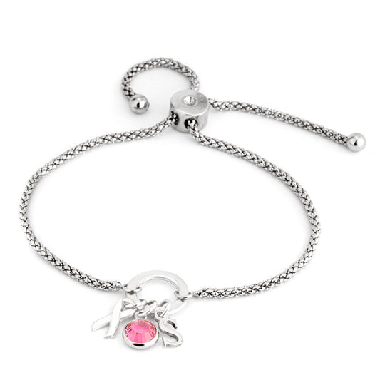 Breast Cancer Ribbon Charm Initial Bracelet - Daily Monogram
