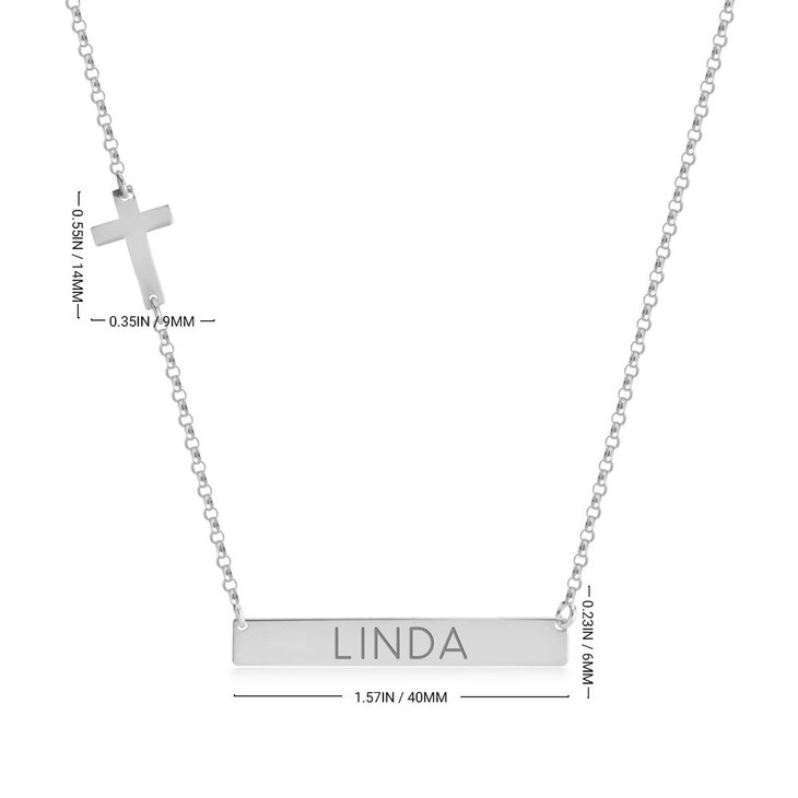 Engraved Bar Necklace with Cross