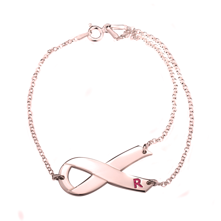 Breast Cancer Ribbon Initial Bracelet - Daily Monogram
